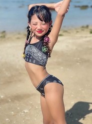 small girl in shorts